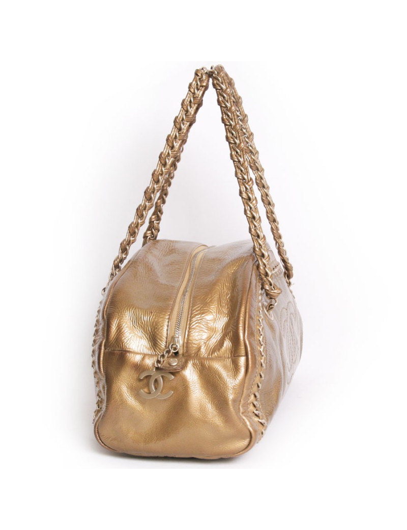 Sac CHANEL "bowling" cuir doré vieilli