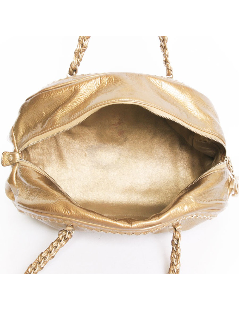 Sac CHANEL "bowling" cuir doré vieilli