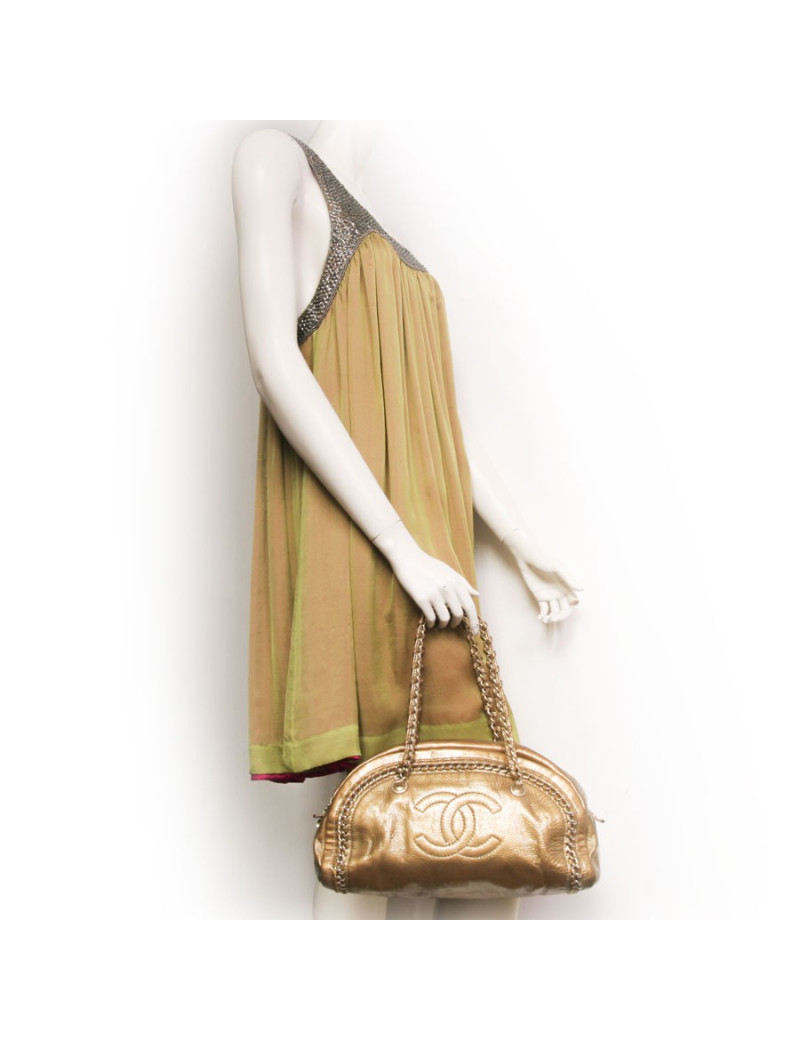 Sac CHANEL "bowling" cuir doré vieilli