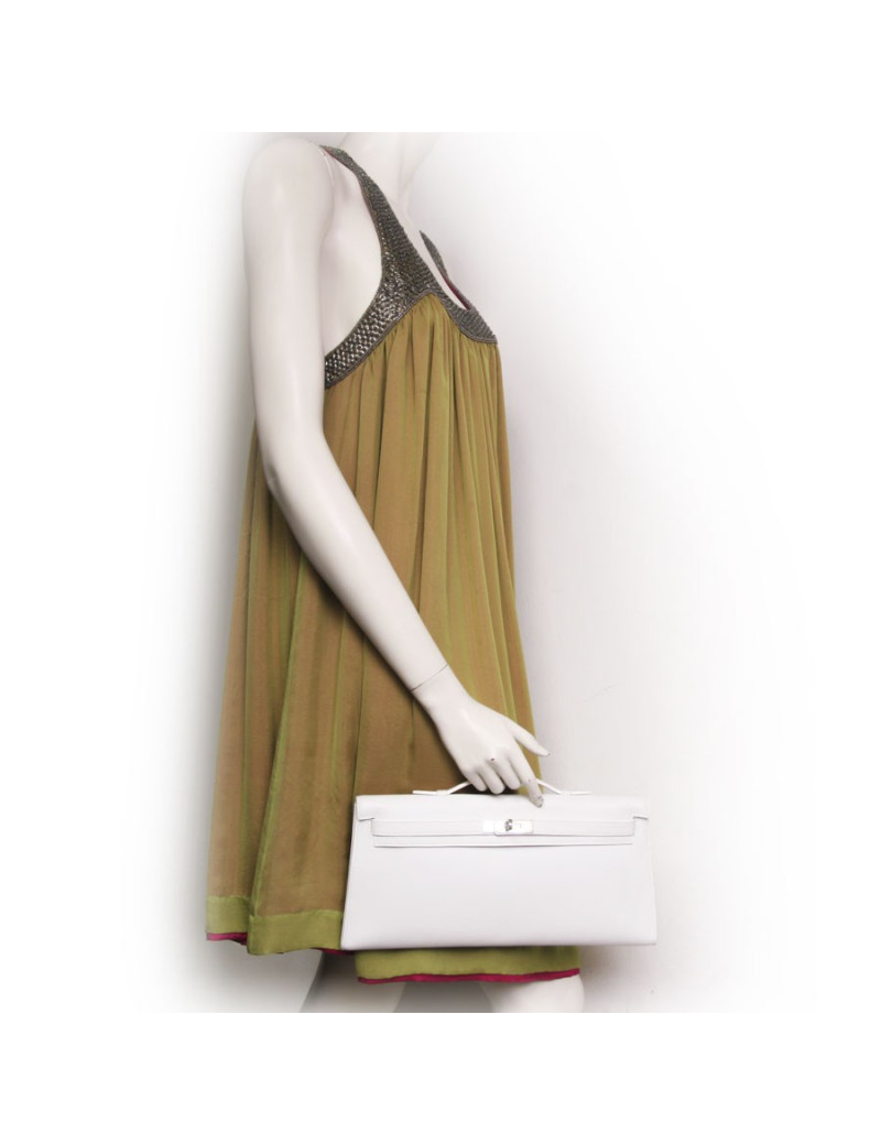Kelly HERMES white calf epsom leather pouch