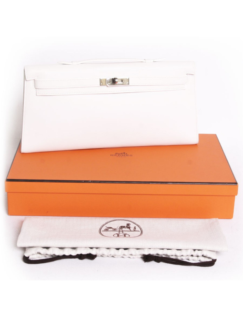 Kelly HERMES white calf epsom leather pouch