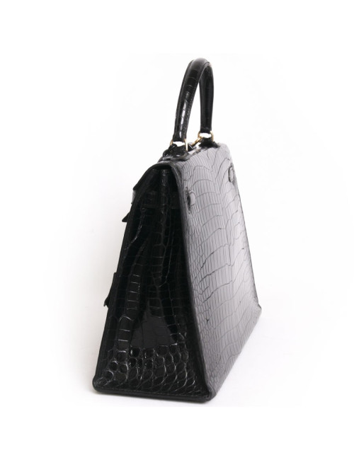 Kelly 32 HERMES leather bag exotic black vintage porosus