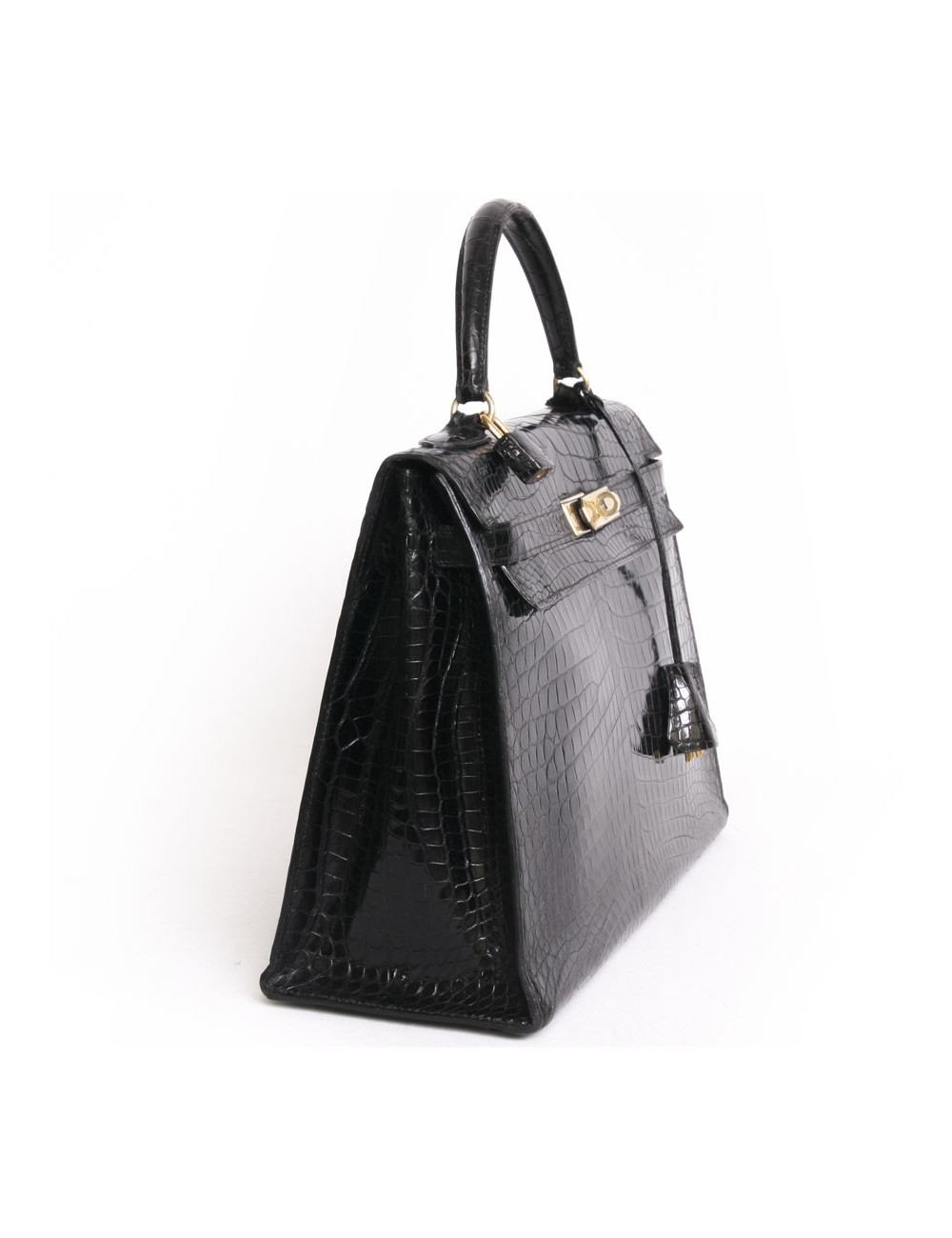 Kelly 32 HERMES leather bag exotic black vintage porosus