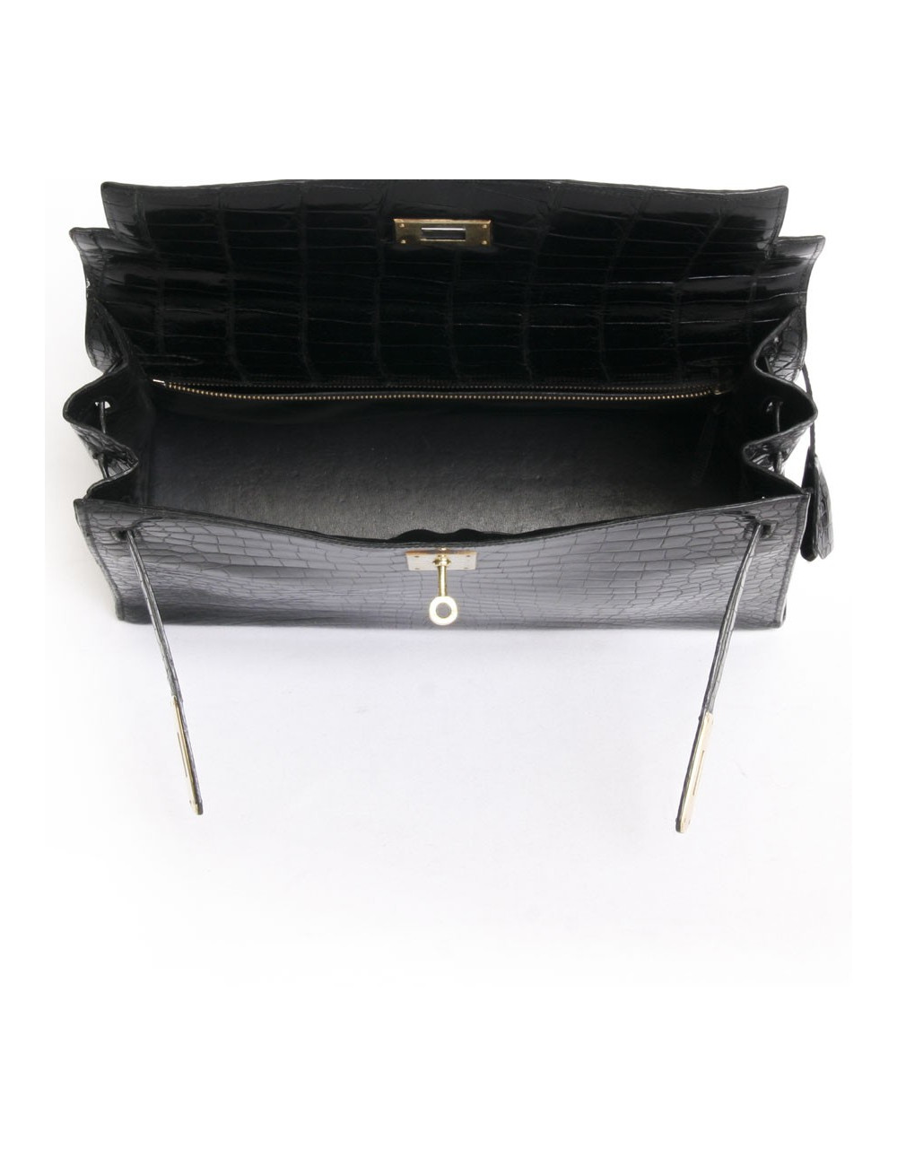 Kelly 32 HERMES leather bag exotic black vintage porosus