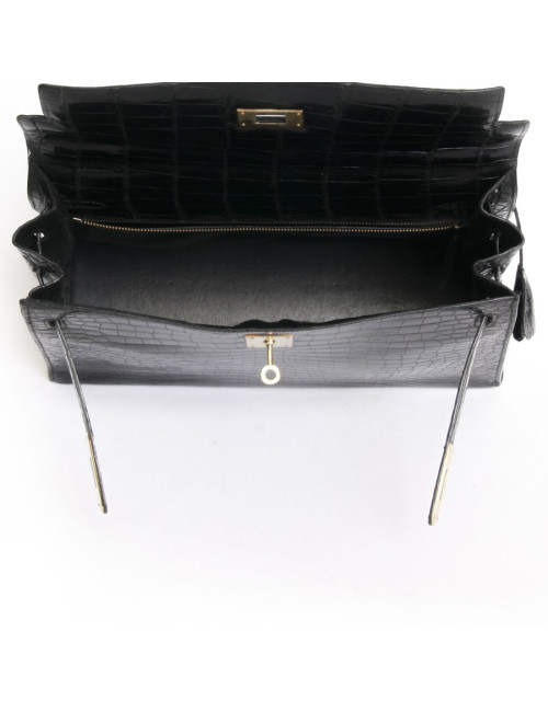 Kelly 32 HERMES leather bag exotic black vintage porosus