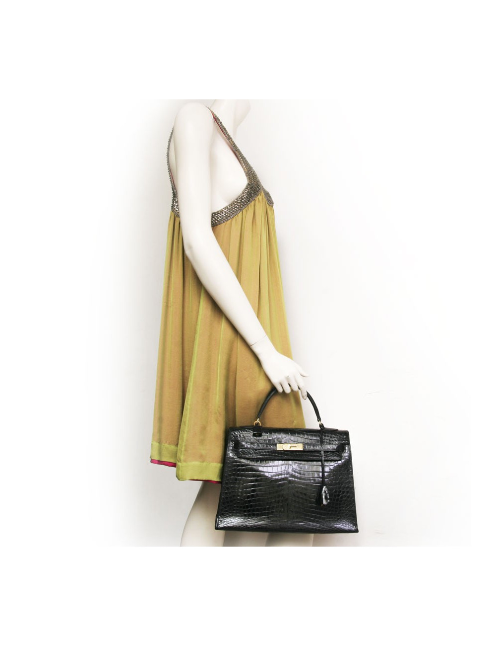 Sac Kelly 32 HERMES en peau exotique porosus vintage