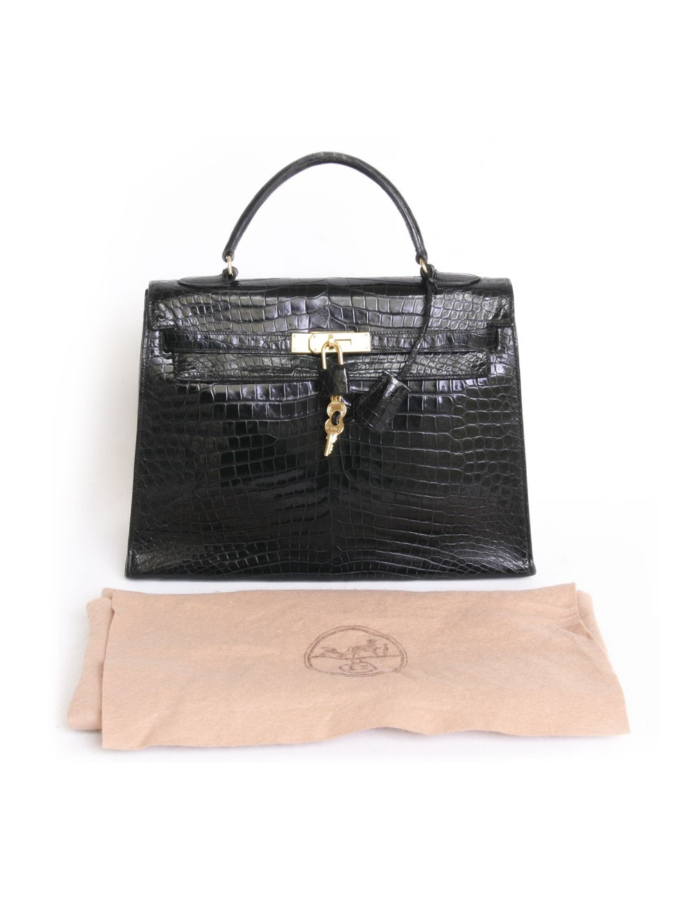 Kelly 32 HERMES leather bag exotic black vintage porosus