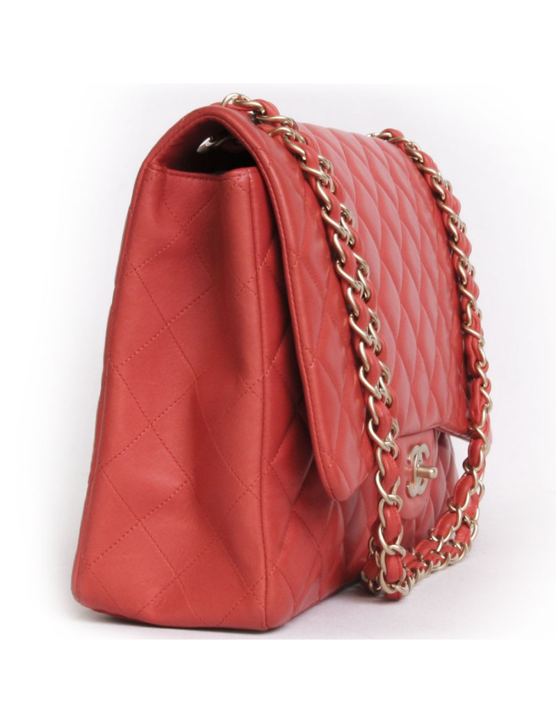 Sac Maxi  Jumbo CHANEL cuir d'agneau lisse  corail 
