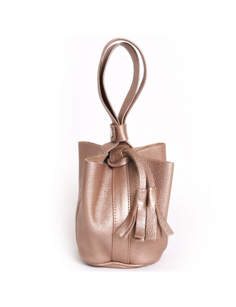 Mini sac en cuir lamé rosé sans marque