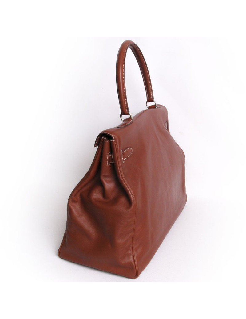 Kelly Relax HERMES leather bag smooth Fawn silkim