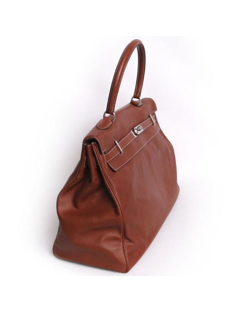 Kelly Relax HERMES leather bag smooth Fawn silkim