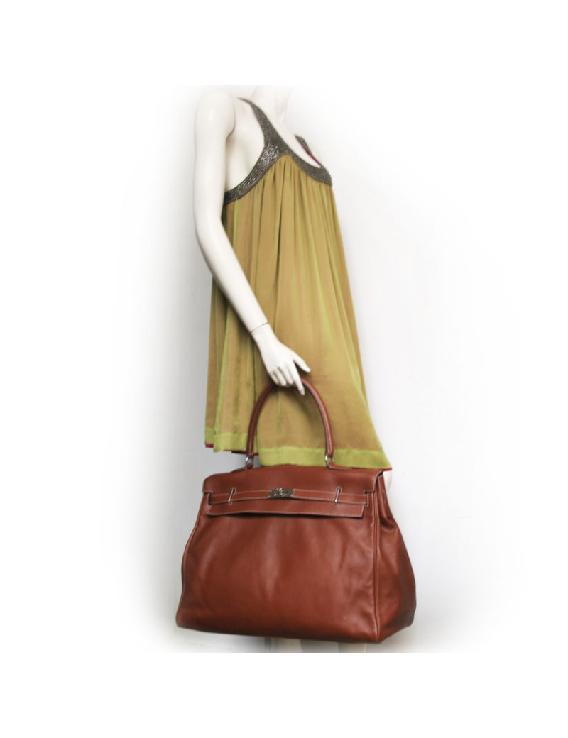 Kelly Relax HERMES leather bag smooth Fawn silkim