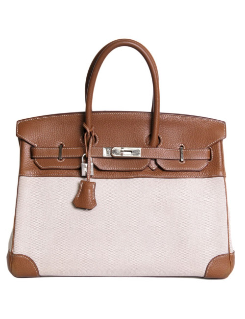 sac Birkin 30 HERMES en toile et cuir