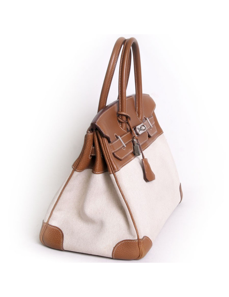 Birkin 35 HERMÈS canvas and leather togo gold