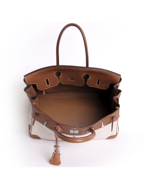 Birkin 35 HERMÈS canvas and leather togo gold
