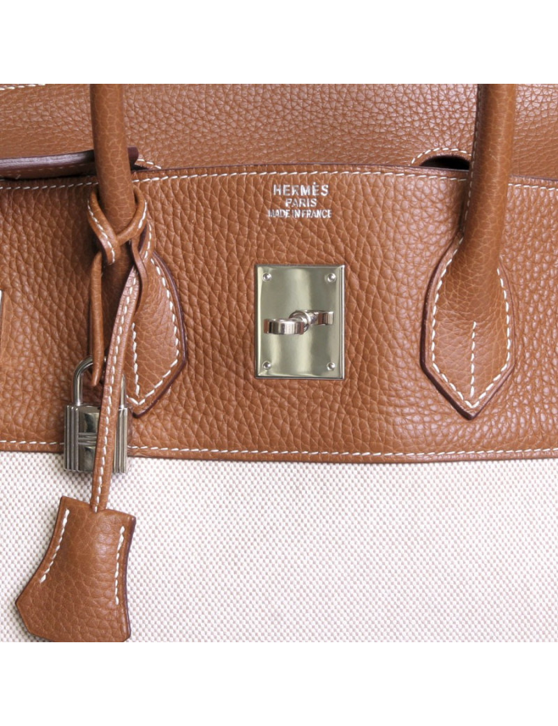 Birkin 35 HERMÈS canvas and leather togo gold