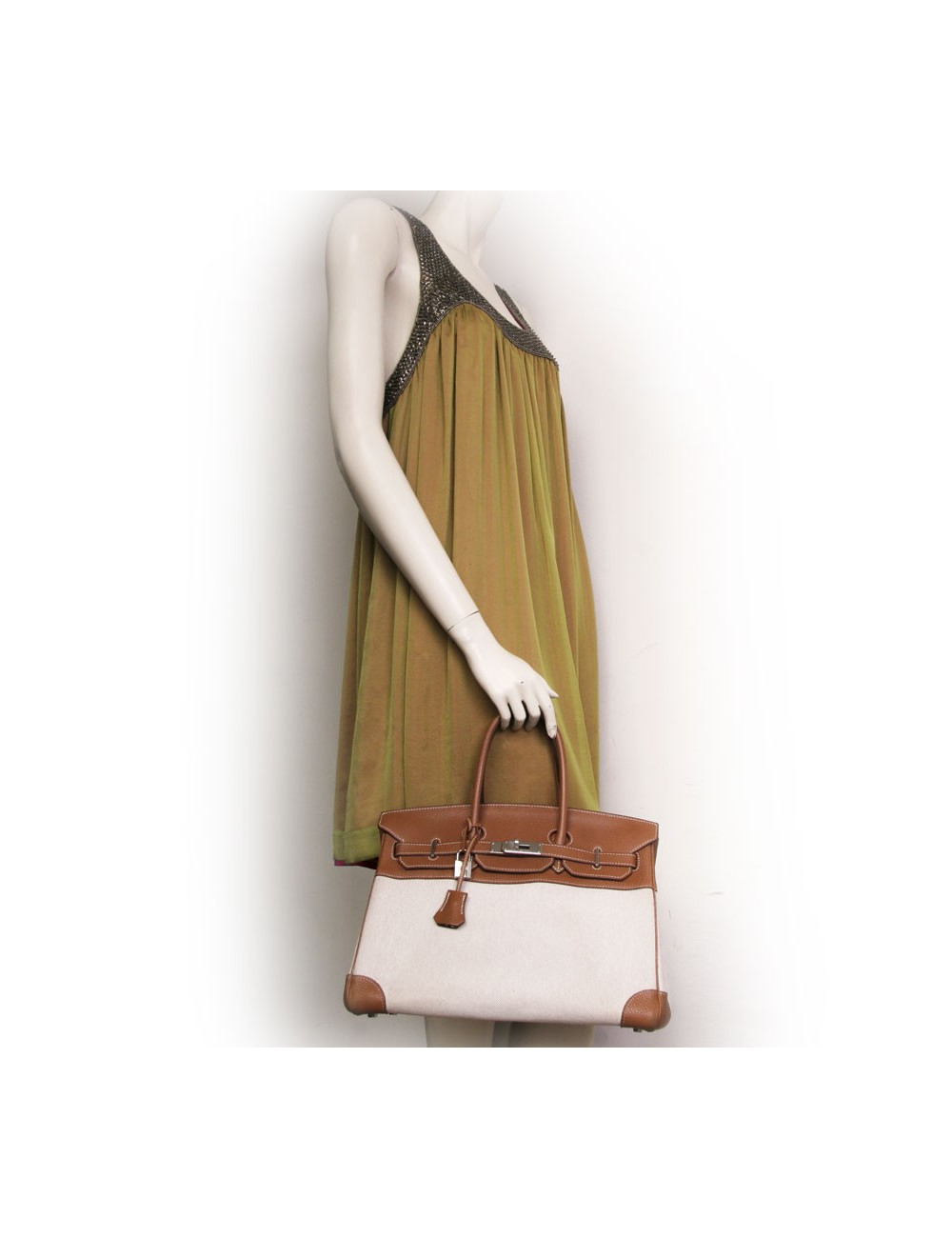 sac Birkin 30 HERMES en toile et cuir