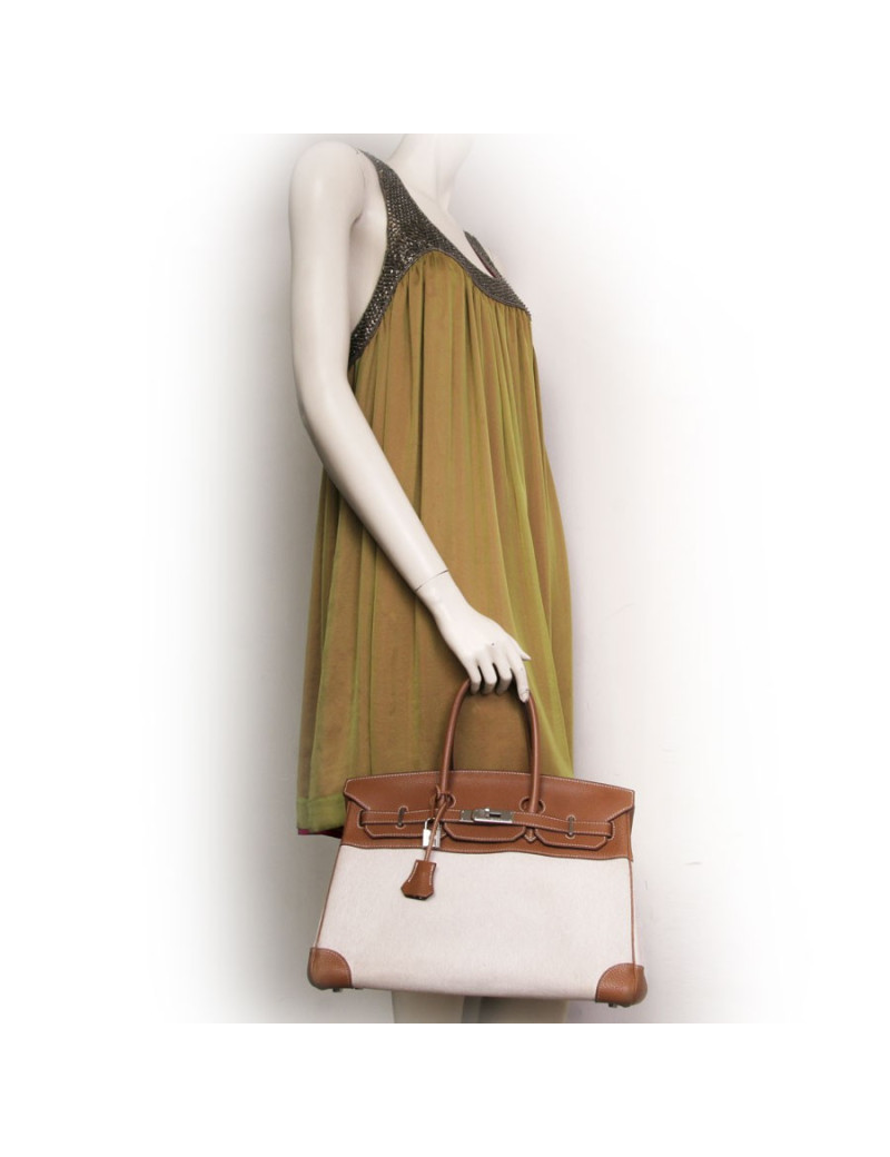Birkin 35 HERMÈS canvas and leather togo gold