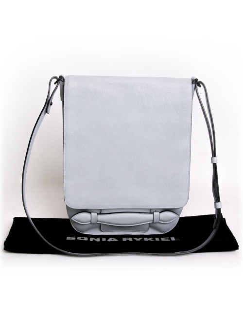 Besace SONIA RYKIEL en veau grainé bleu ciel 