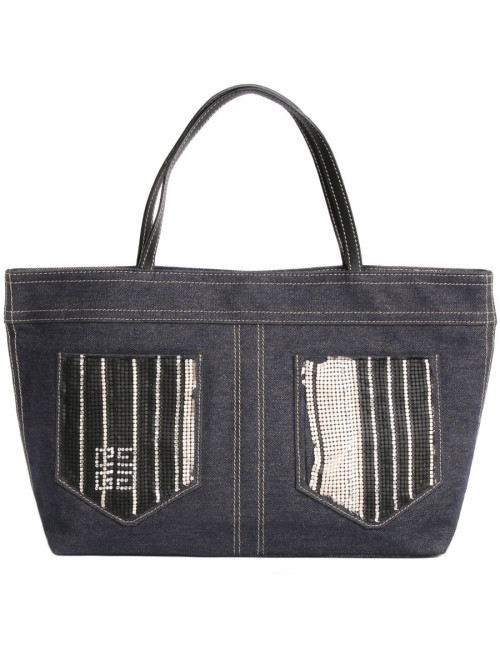 Sac  GIVENCHY en denim bleu et doré et cotte de maille