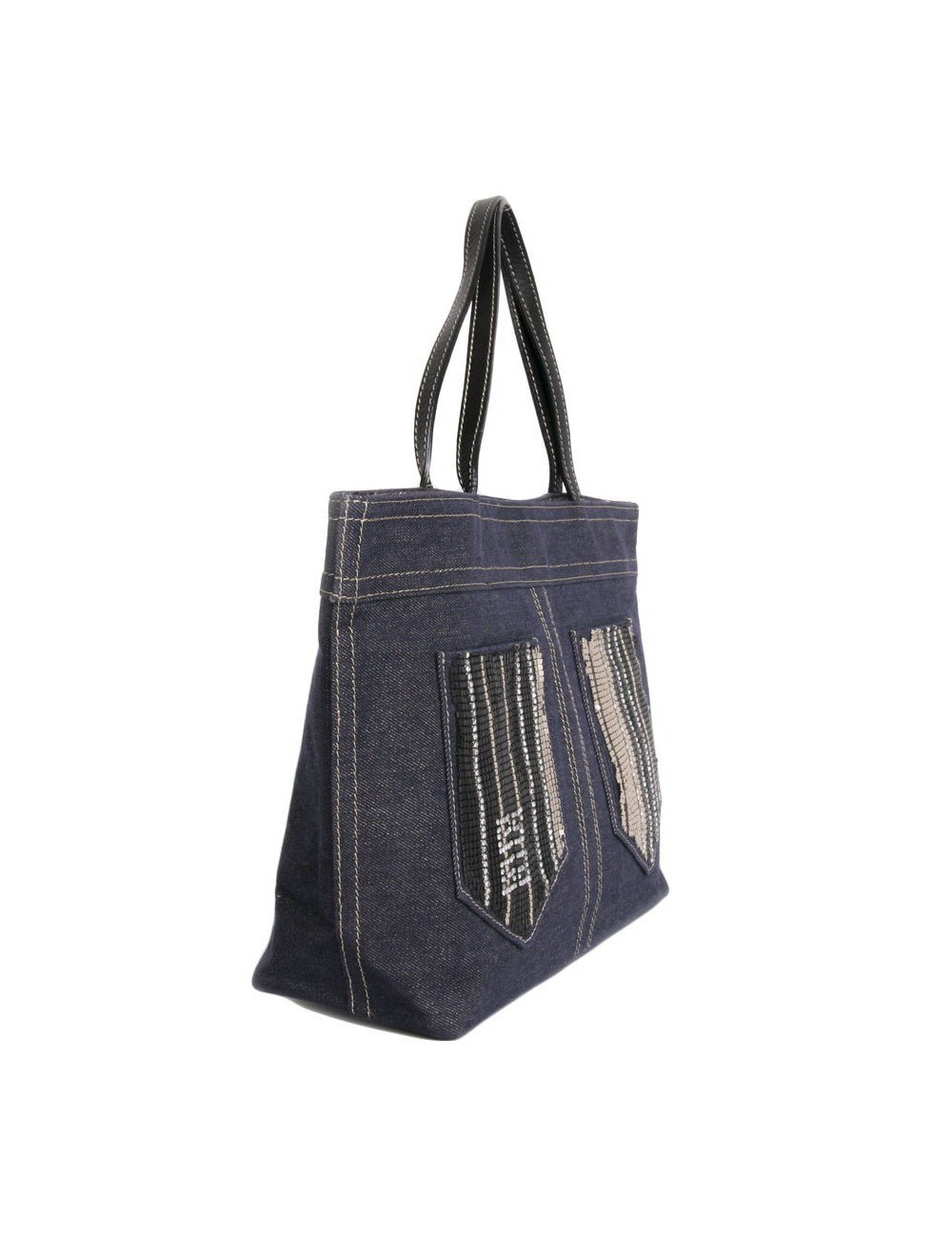 Sac  GIVENCHY en denim bleu et doré et cotte de maille
