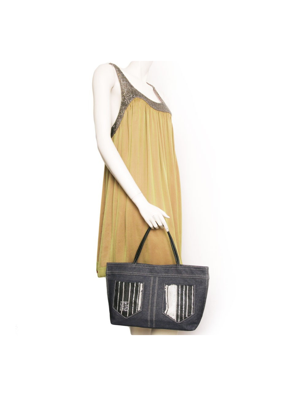 Sac  GIVENCHY en denim bleu et doré et cotte de maille