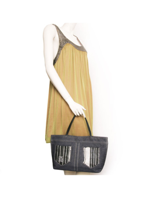 Sac  GIVENCHY en denim bleu et doré et cotte de maille