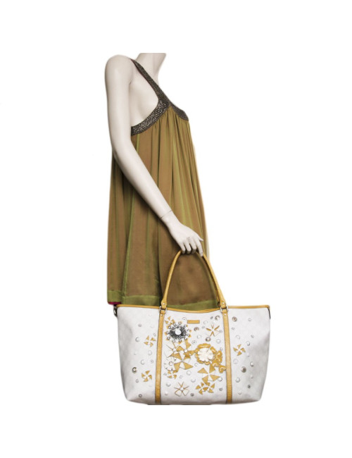 Sac  cabas GUCCI en cuir exotique et toile monogram