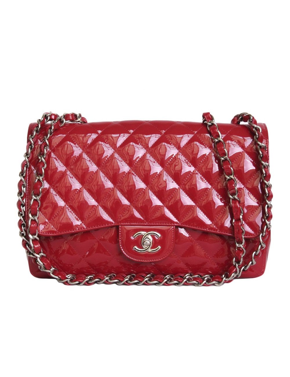 Sac Jumbo CHANEL cuir verni rouge