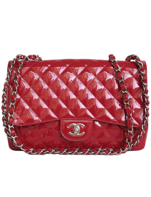 Sac Jumbo CHANEL cuir verni rouge