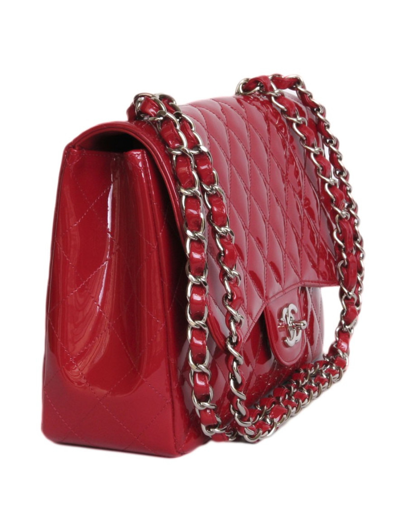 Sac Jumbo CHANEL cuir verni rouge