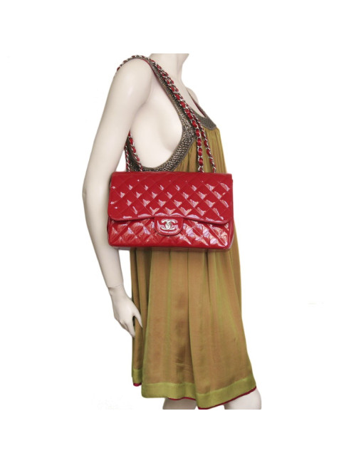 Sac Jumbo CHANEL cuir verni rouge