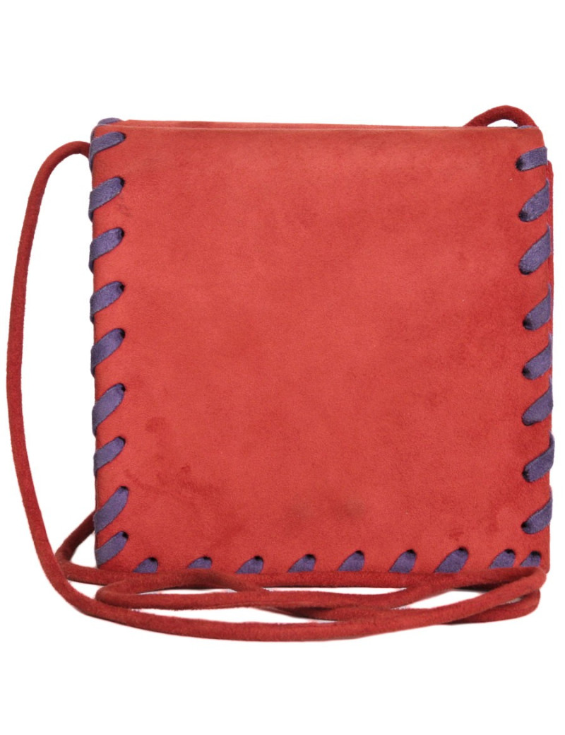 pochette YVES SAINT LAURENT en daim rouge et violet