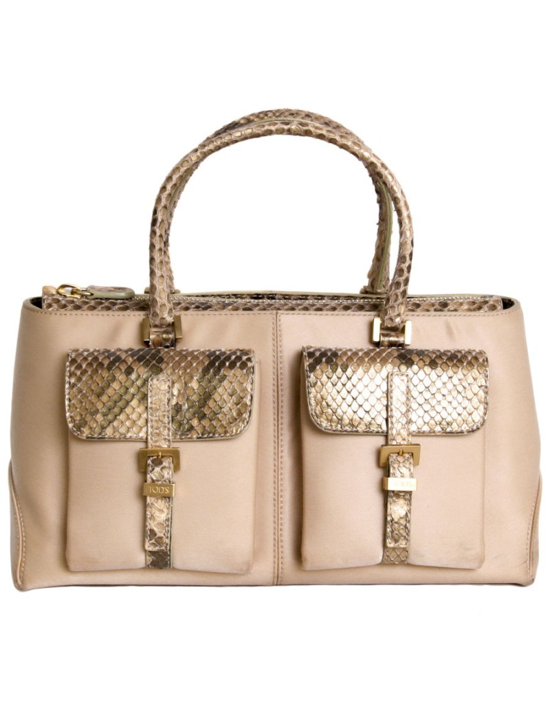 Mini sac à main TOD'S cuir recouvert de satin et python gold
