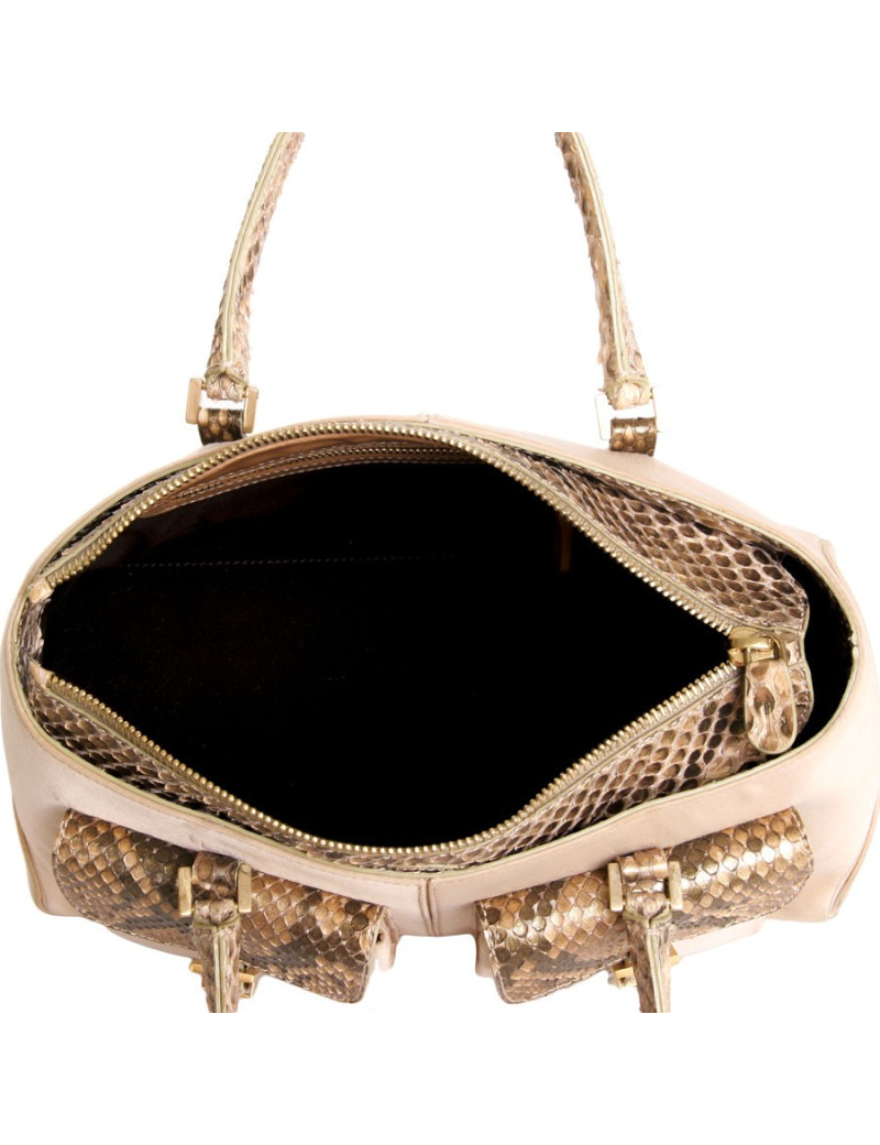 Mini sac à main TOD'S cuir recouvert de satin et python gold