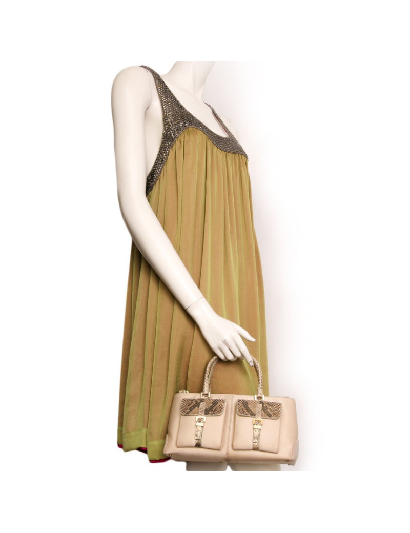 Mini handbag TOD's leather Duchess and python gold satin