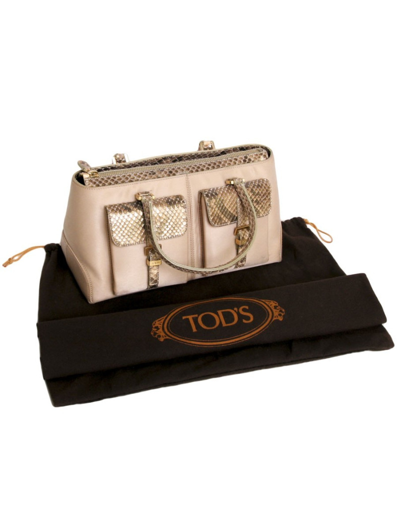 Mini handbag TOD's leather Duchess and python gold satin