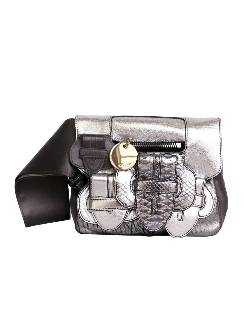 mini sac à main CHLOE argenté en cuir, python  et satin