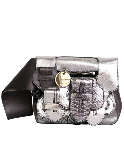 mini sac à main CHLOE argenté en cuir, python  et satin