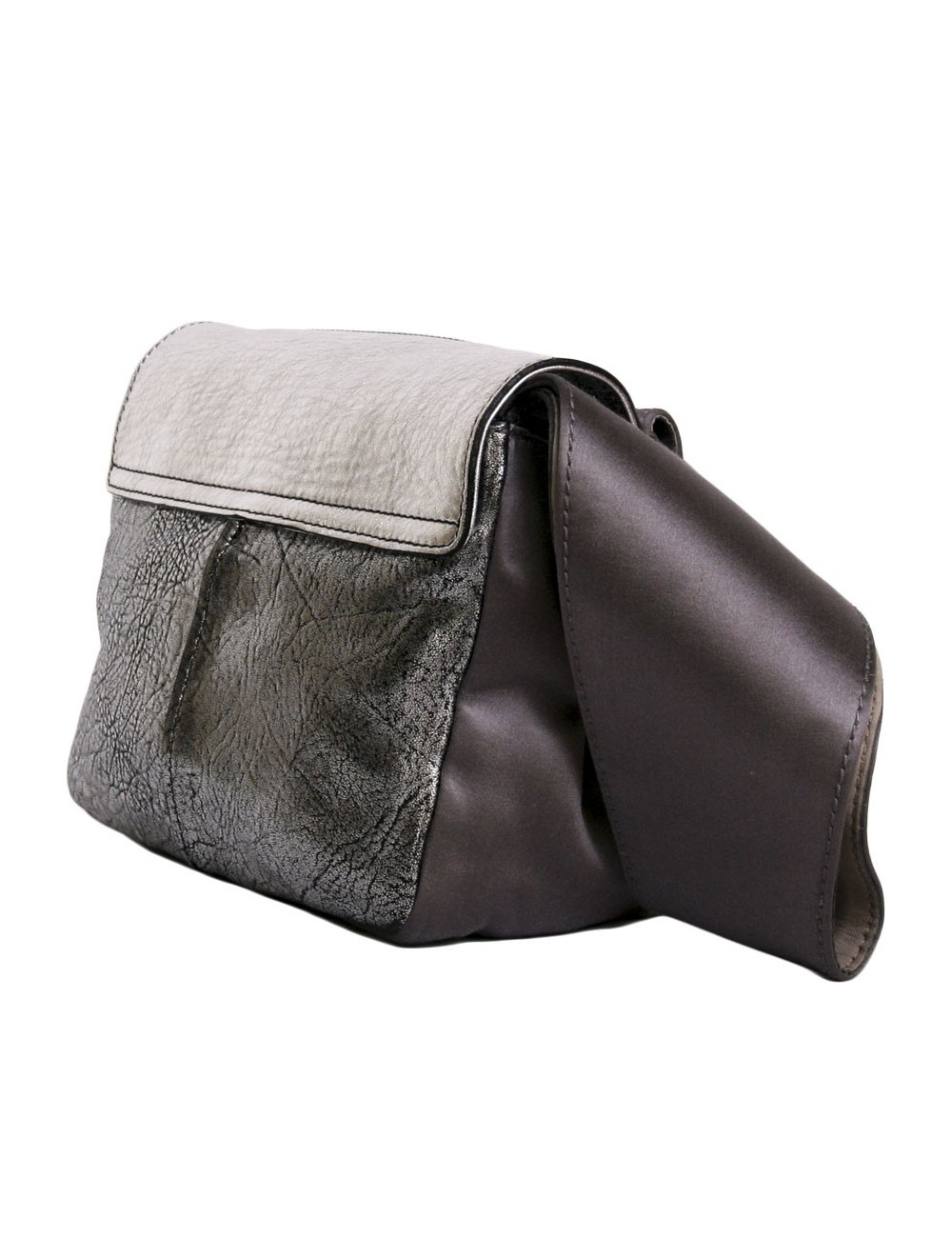 mini sac à main CHLOE argenté en cuir, python  et satin