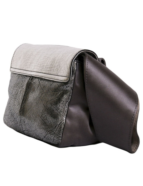 mini sac à main CHLOE argenté en cuir, python  et satin