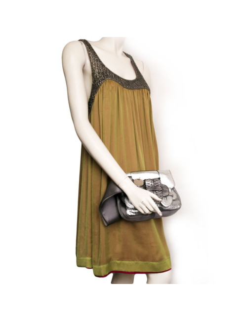 mini sac à main CHLOE argenté en cuir, python  et satin