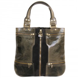 JIMMY CHOO dark gray and Green Khaki bag patent leather and suede