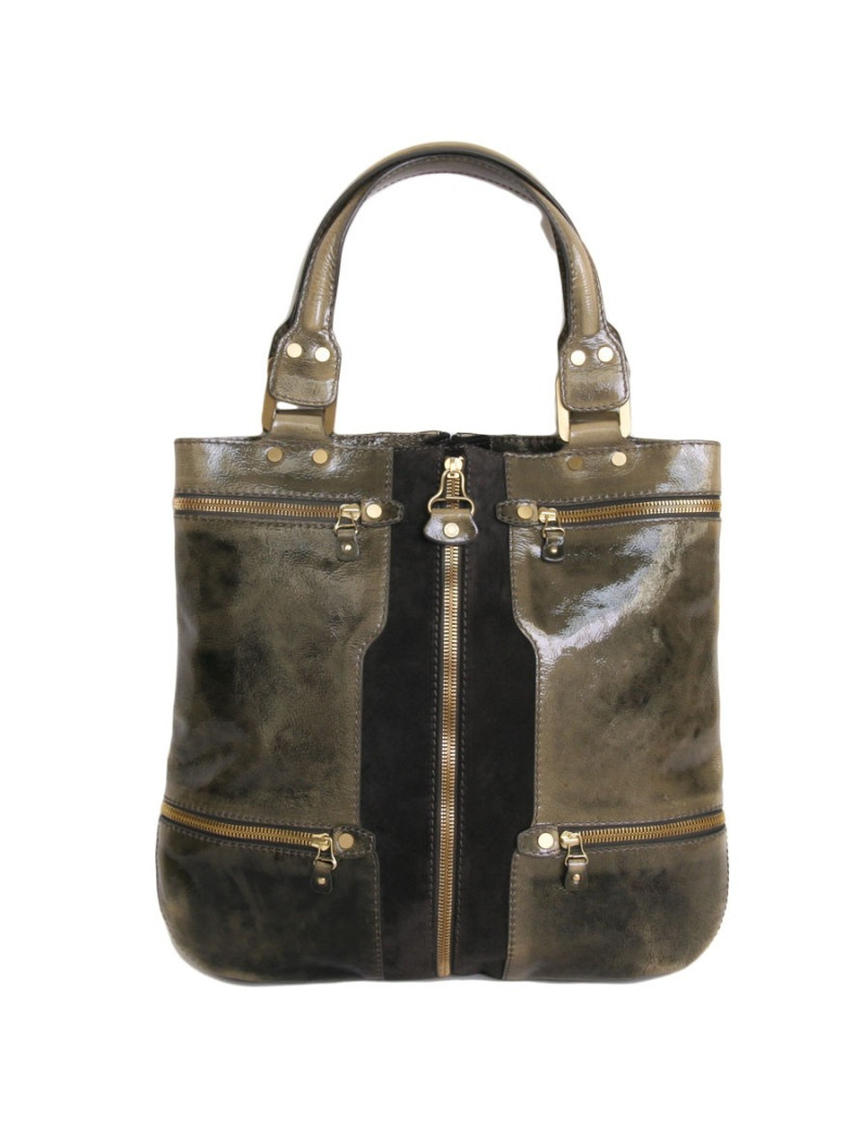 sac à main JIMMY CHOO noir et kaki en cuir et daim