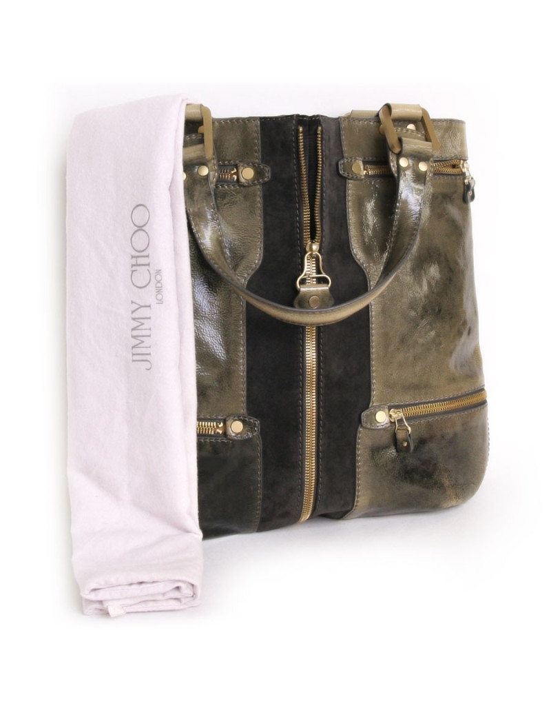 JIMMY CHOO dark gray and Green Khaki bag patent leather and suede