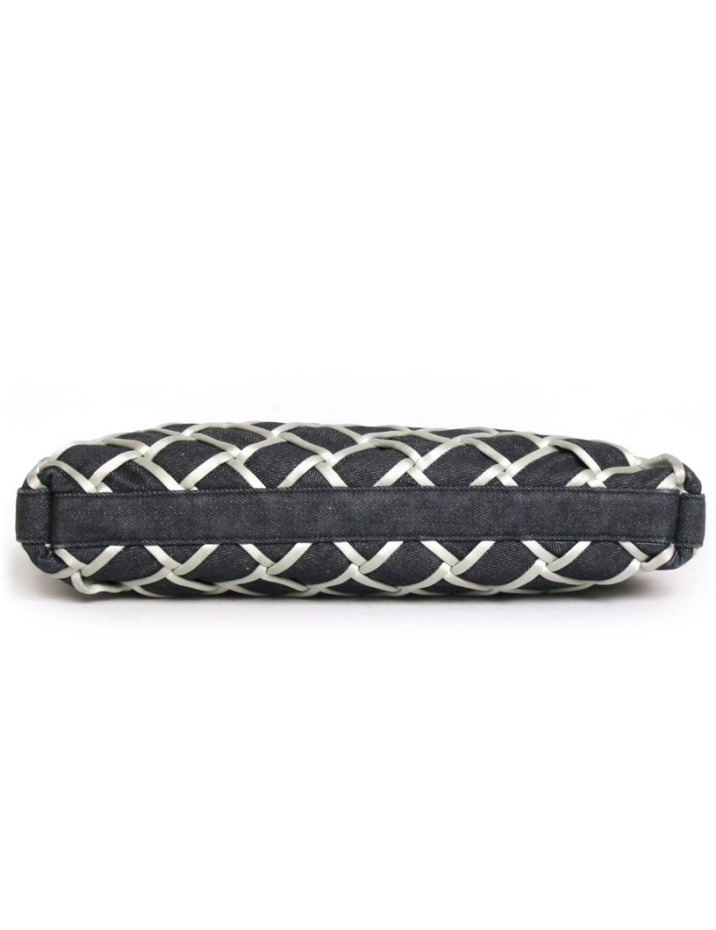 Sac cabas CHANEL en denim bleu et satin duchesse vert d'eau