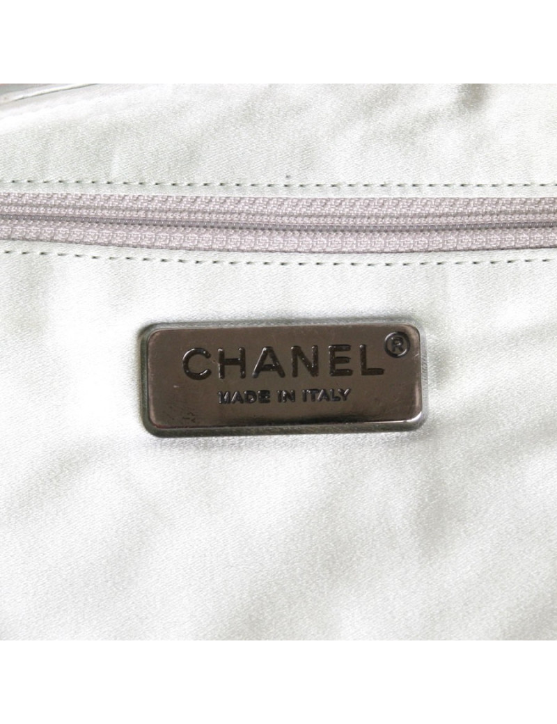 Sac cabas CHANEL en denim bleu et satin duchesse vert d'eau