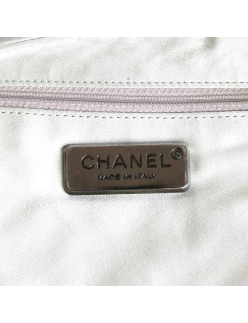 Sac cabas CHANEL en denim bleu et satin duchesse vert d'eau