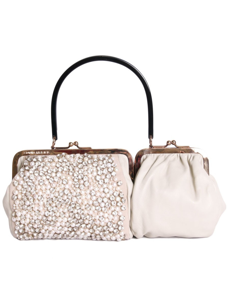 sac à main SONIA RYKIEL collection anniversaire en cuir blanc et perles 
