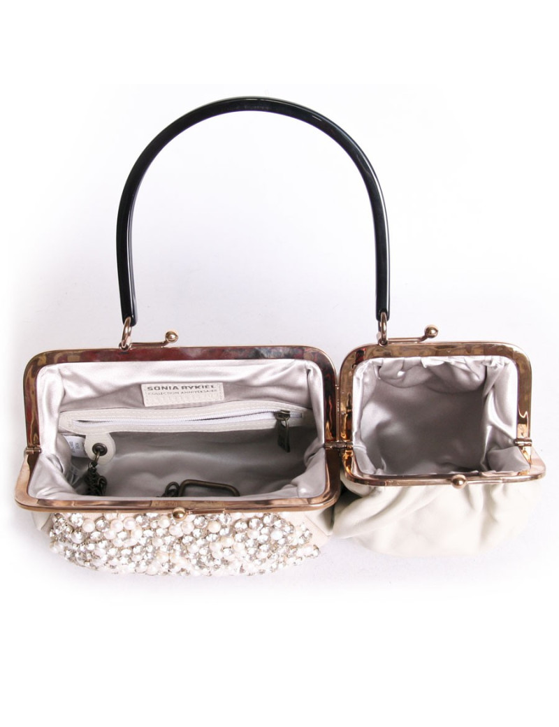sac à main SONIA RYKIEL collection anniversaire en cuir blanc et perles 